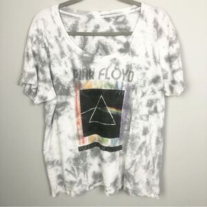 KNIT RIOT | PINK FLOYD Scoopneck Tie Dye Gray & White Band Tee Women’s Size XS